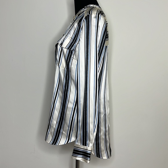 VERONICA BEARD Black/Blue/Ivory Striped Silk Poppy Blouse M - Picture 4 of 7